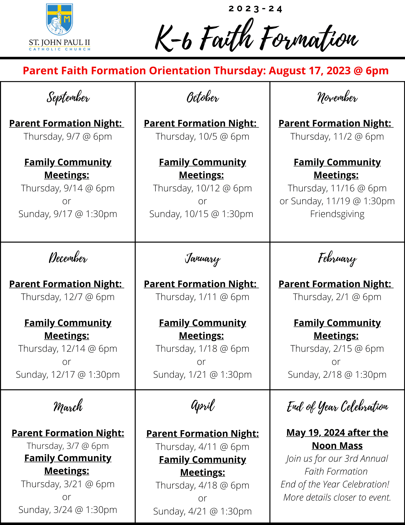 K 6 Faith Formation and First Sacraments St John Paul II